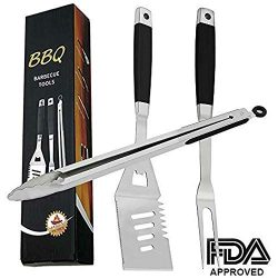 EOYIZW 3-Piece Grill Tool Set, Stainless Steel Grilling Tools Set, Heavy Duty BBQ Accessories: E ...