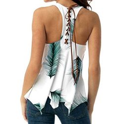 Tank Tops for Womens Tops Minaxgy Women Plus Size Print Sleeveless Bandage Tank Vest Blouse Pull ...