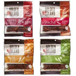 Variety Pack Golden Island Beef and Pork Jerky, Korean BBQ, Sriracha, Chili Lime and Kung Pao 3  ...