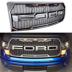 Front Grill For 2009-2014 Ford F-150 Grille Grill Gray SPORT Front Bumper Hood W/F&R/LED