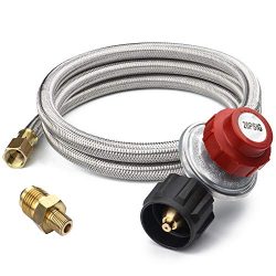 SHINESTAR 5FT 20 PSI Adjustable Propane Regulator Hose, Stainless Steel Braided Turkey Fryer Reg ...