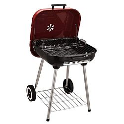 Outsunny 19″ Steel Porcelain Portable Outdoor Charcoal Barbecue Grill with Wheels