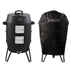 SUNLIFER Vertical Charcoal Smoker, BBQ Grill for Smoking Outdoor Cooking Camping 19.5 Inch