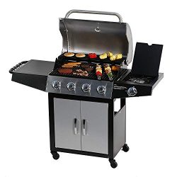 MASTER COOK 4-Burner Cabinet Liquid Propane Gas Grill- Stainless Steel 36000BTU 400 sq.in. Cooki ...