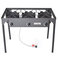 COOKAMP High Pressure 3-Burner Outdoor Camp Stove with 0-20 PSI Adjustable Regulator and Steel B ...