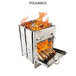 ALOVEMO Foldable Stainless Steel Barbecue Grill, Portable Camping Stove Camp Wood Stove Burning  ...