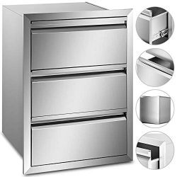 Mophorn Outdoor Kitchen Drawer Stainless Steel 14.7×25.4 Inch Triple Access BBQ Drawers Box ...