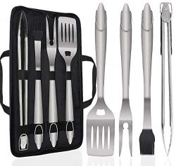 POLIGO 5PCS Barbecue Grilling Accessories Set with Bag – Extra Thick Stainless Steel Spatu ...