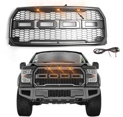 Raptor-Style Front Bumper Matte Grille Grill for Ford F-150 2015 2016 2017 Topfire Fury Grid Gla ...