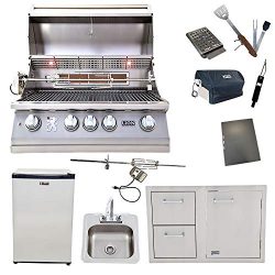 Lion 32-Inch Natural Gas Grill L75000 with Refrigerator and Door and Drawer Combo and Drop-in Si ...