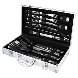 BBQ Masters 16 Piece Professional BBQ Grill Tool Set with Storage Case, Heavy Duty Stainless Steel