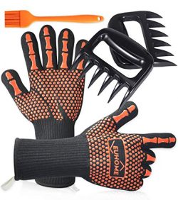 EUHOME 3 in 1 Grilling Set Accessories with EN407 Certified 1472 Extremely Heat Resistant Gloves ...