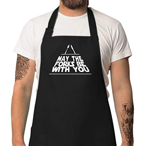 StarGifts BBQ Funny Aprons for Men | May The Forks | Valentine Gifts for Him | One Size Fits All ...