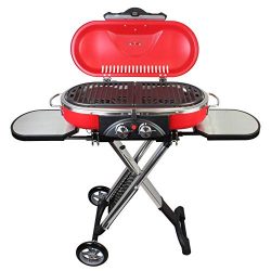 Mototeks, Inc. Portable BBQ Grill Propane Matchless Lighting Foldable CART for Camping Outdoor (Red)