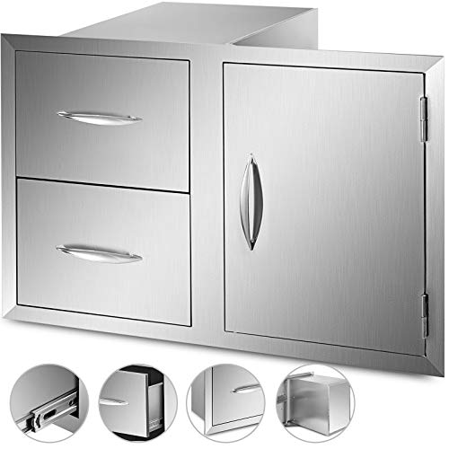 VBENLEM Outdoor Kitchen Door Drawers Combo 35.4×23.6 Inch Stainless Steel Access Door/Doubl ...