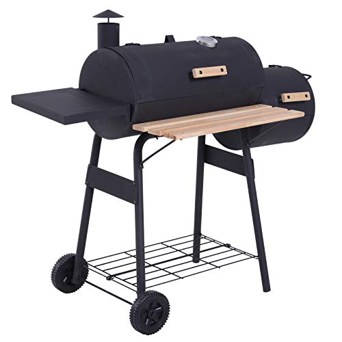 Outsunny 48″ Steel Portable Backyard Charcoal BBQ Grill and Offset Smoker Combo with Wheels