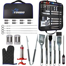 Torro Products 25PCS BBQ Grill Stainless Steel Laser Etched Logo Tool Set, Accessories, Grilling ...