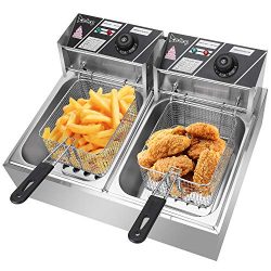 Double Fryer Electric Deep Fryer 2 Baskets, Stainless Steel Chicken Chips Fryer for French Fries ...